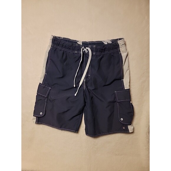 Hang Ten Men's Cargo Board Shorts Size Medium 2X Cargo Pockets Navy Blue - Picture 1 of 5